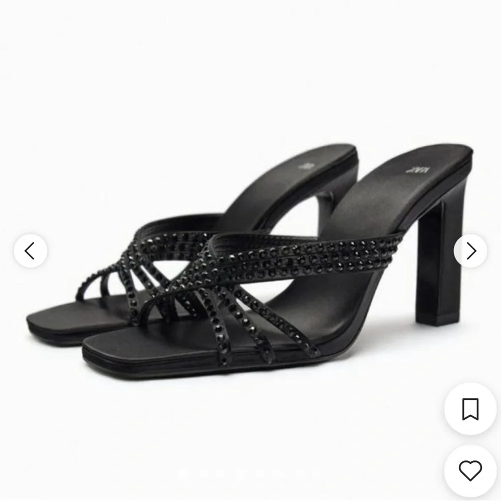 Zara Black Satin Effect Rhinestone Heeled Sandals - Picture 7 of 7